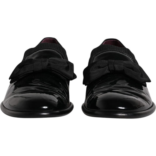 Dolce & Gabbana black leather loafers with bow detail for men, formal dress shoes, genuine and preowned with tags.
