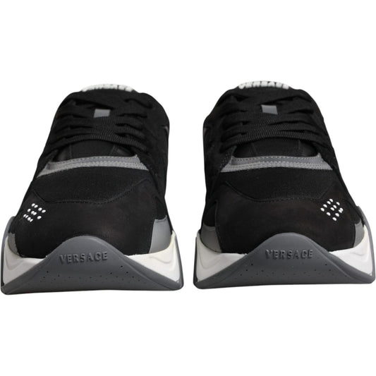 Versace Black Leather Neoprene Chunky Low Top Sneakers Squalo Shoes Versace Dark Slate Gray