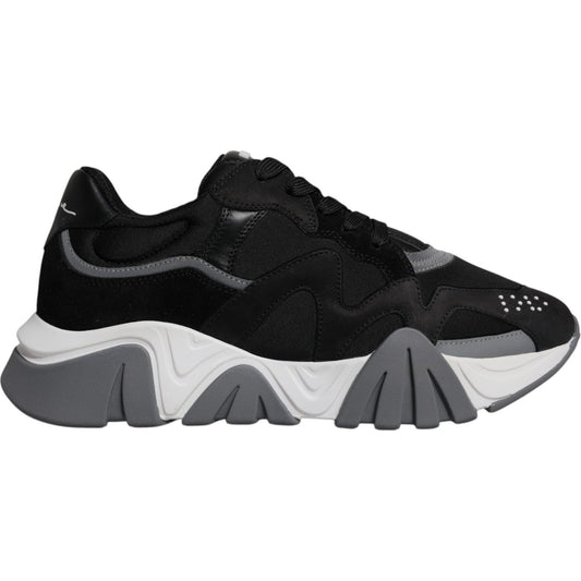 Versace Black Leather Neoprene Chunky Low Top Sneakers Squalo Shoes Versace Light Gray
