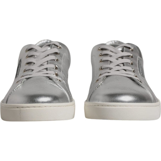 Dolce & Gabbana Silver London Low Top Leather Sneakers Shoes Dolce & Gabbana Dark Gray
