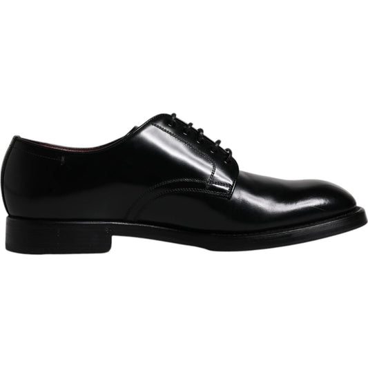 Dolce & Gabbana Black Leather Lace Up Men Derby Formal Shoes