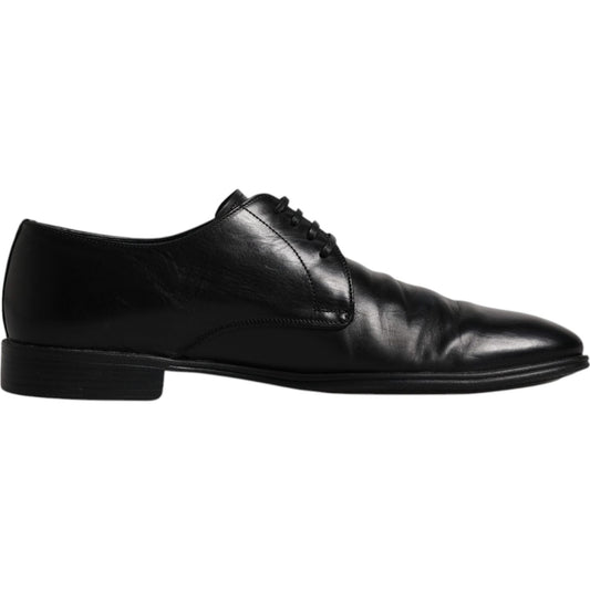 Dolce & Gabbana Black Leather Lace Up Men Derby Shoes, Preowned, Authentic Italian Craftsmanship, Sleek Formal Design