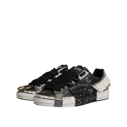Dolce & Gabbana Black White Portofino Low Top Sneakers Shoes