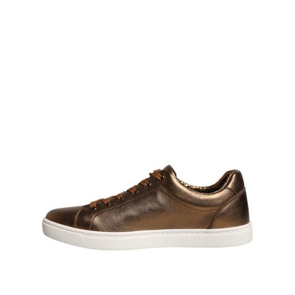 Dolce & Gabbana Gold Leather Logo London Men Sneaker Shoes