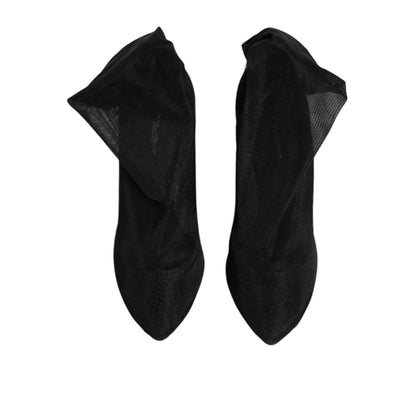Dolce & Gabbana Black Silk Stretch Mesh Sock Boots Shoes