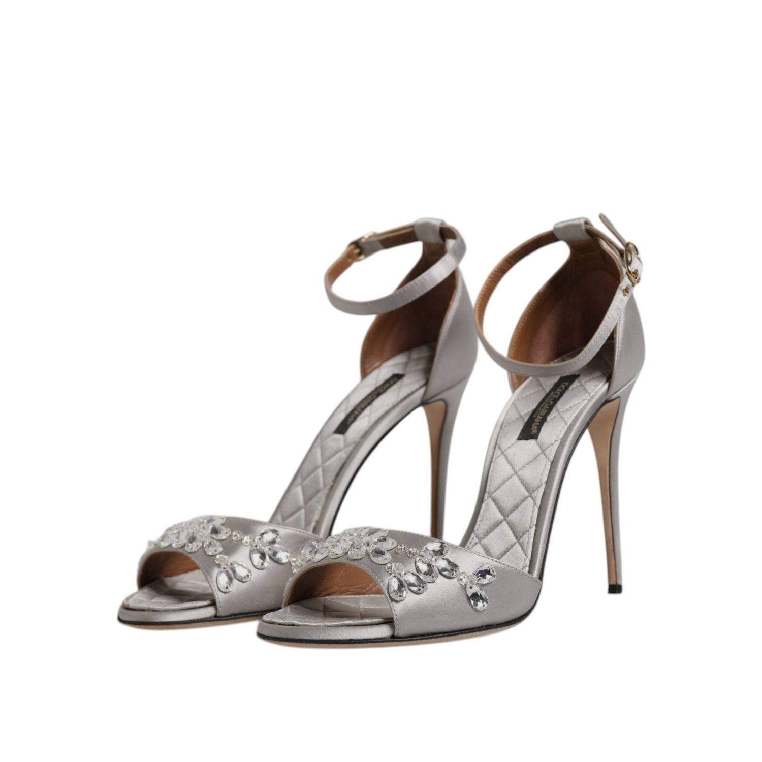 Dolce & Gabbana Silver Ankle Strap Crystal Sandals Shoes