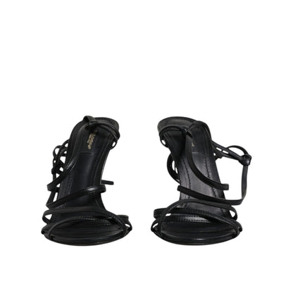 Dolce & Gabbana Black Leather High Heels Keira Sandals Shoes