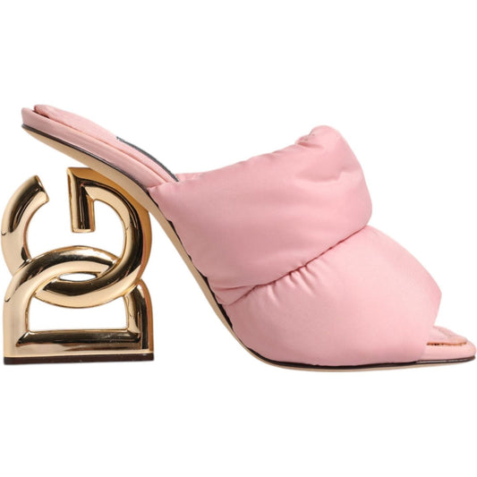 Dolce & Gabbana Pink Quilted DG Heel Slide Sandals Shoes Dolce & Gabbana Light Pink