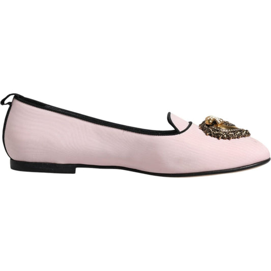 Dolce & Gabbana Light Pink Velvet Slip On Loafers Flats Shoes Dolce & Gabbana Thistle