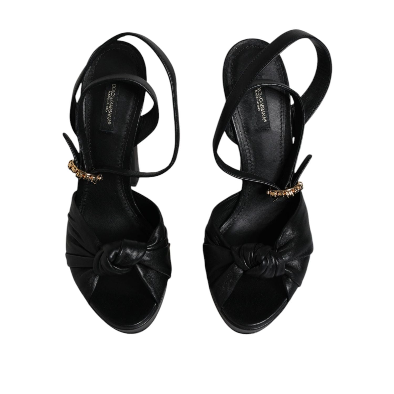 Dolce & Gabbana Black Leather Platform Heels Sandals Shoes