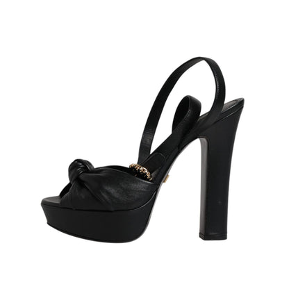 Dolce & Gabbana Black Leather Platform Heels Sandals Shoes