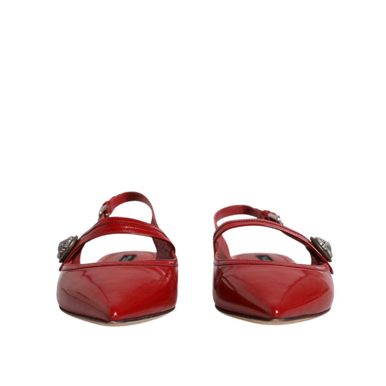 Dolce & Gabbana Red Leather Slingback Flats Sandals Shoes