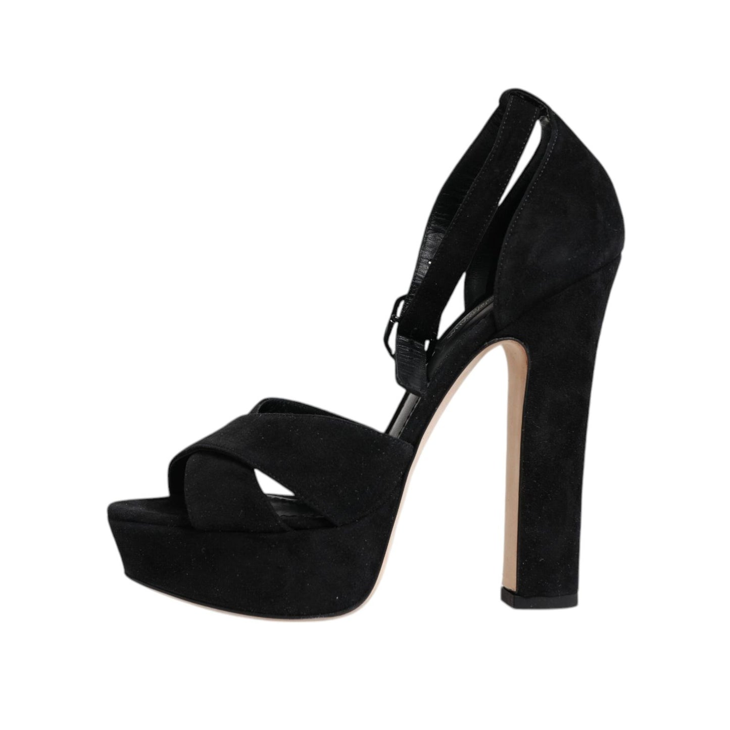 Dolce & Gabbana Black Leather Platform Heels Sandals Shoes