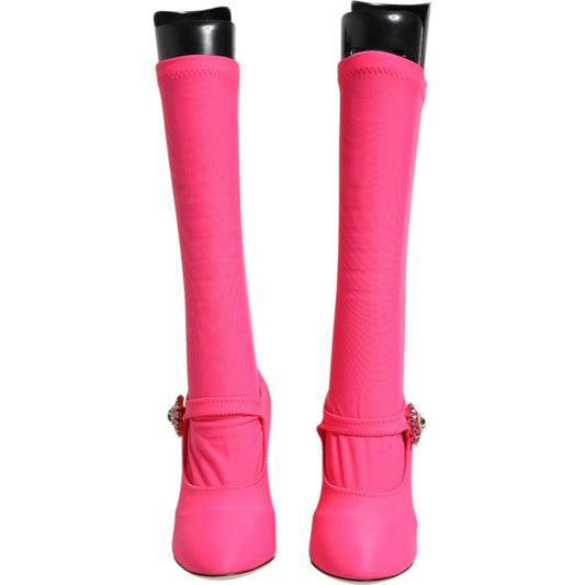Dolce & Gabbana Pink Nylon Crystal Vally High Boots Shoes Dolce & Gabbana Pale Violet Red
