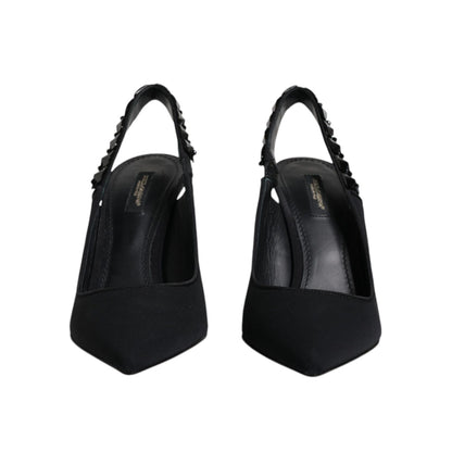 Dolce & Gabbana Black Embellished Charmeuse Slingback Shoes