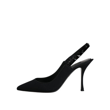 Dolce & Gabbana Black Embellished Charmeuse Slingback Shoes