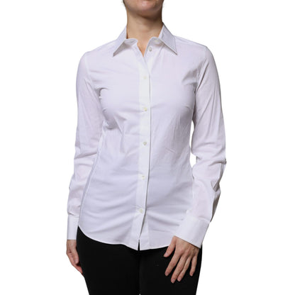 Dolce & Gabbana White Cotton Collared Long Sleeves Shirt Top