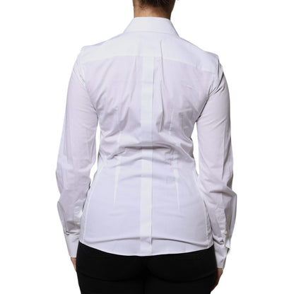 Dolce & Gabbana White Cotton Collared Long Sleeves Shirt Top