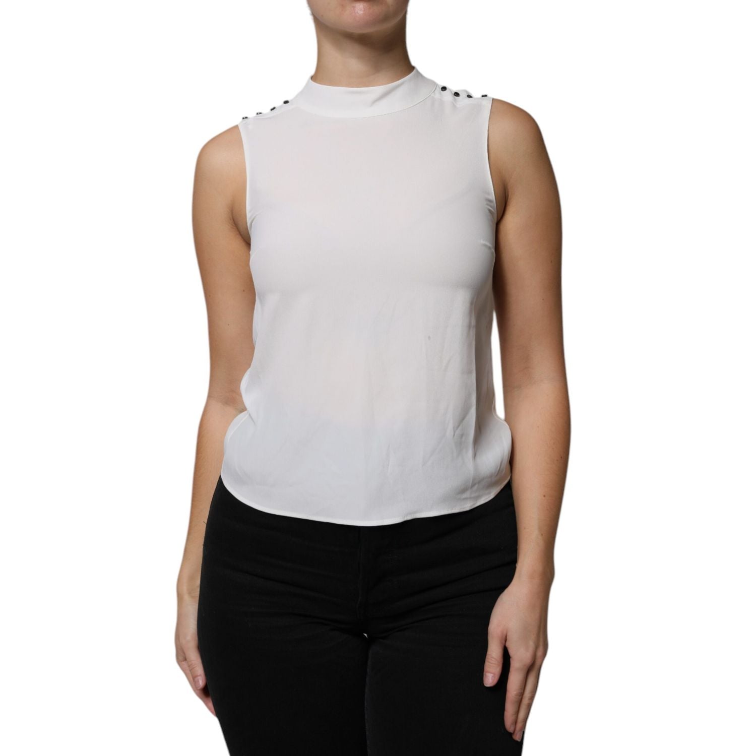 Patrizia Pepe White Mock Neckline Sleeveless Tank Blouse Top