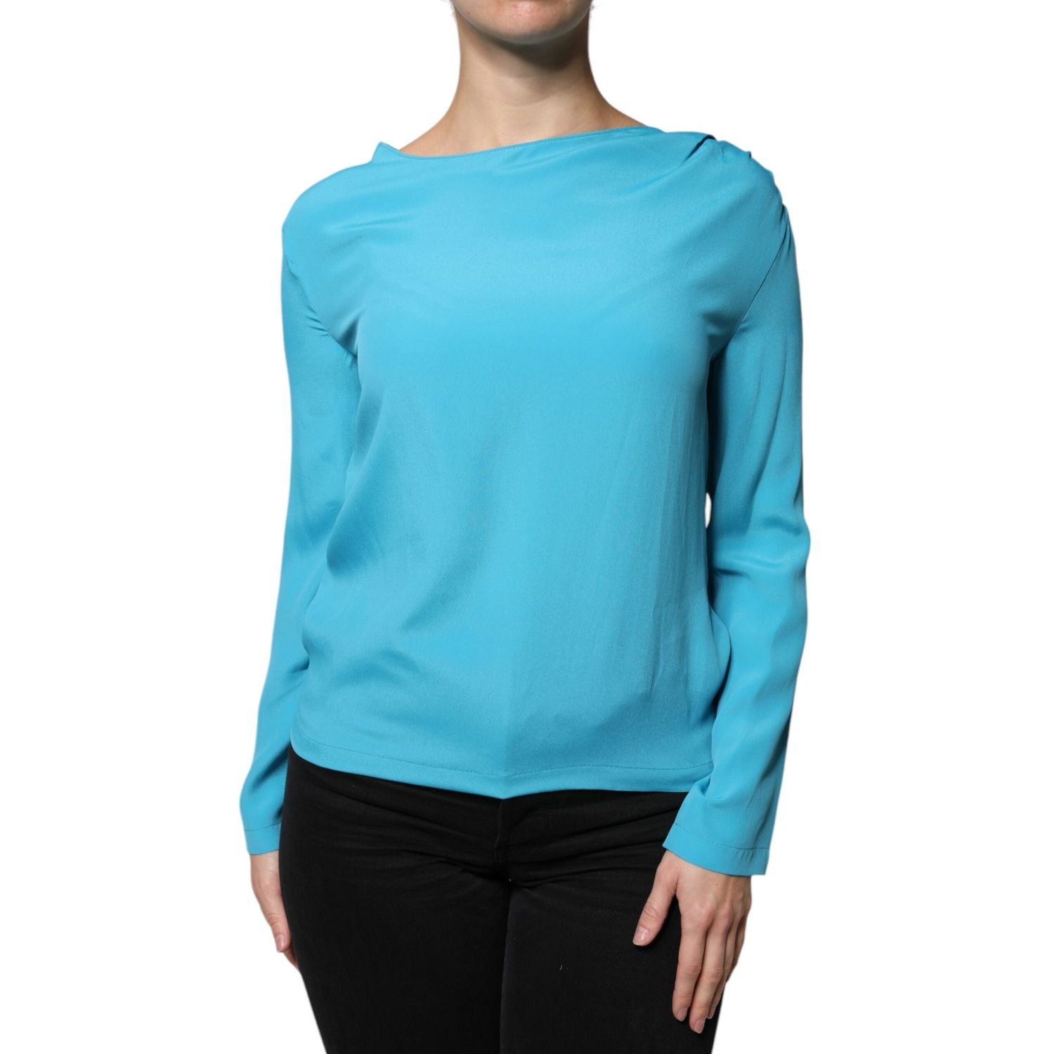 Boutique Moschino Blue Round Neckline Long Sleeves Blouse Top