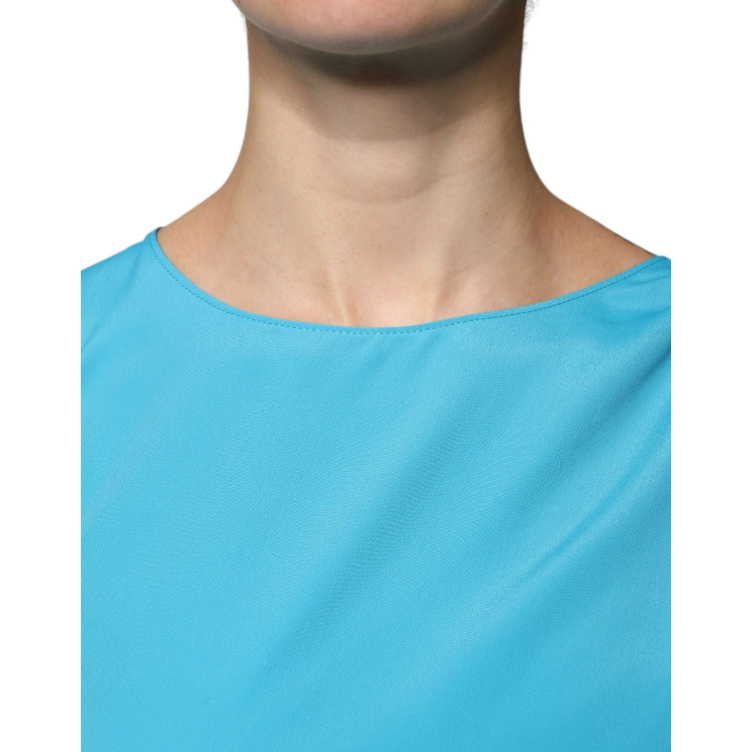 Boutique Moschino Blue Round Neckline Long Sleeves Blouse Top