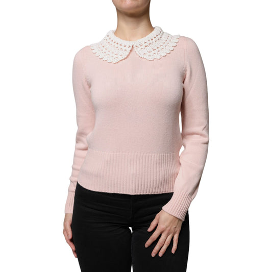 Dolce & Gabbana Pink Cashmere Collar Knitted Long Sleeves Top Dolce & Gabbana Thistle