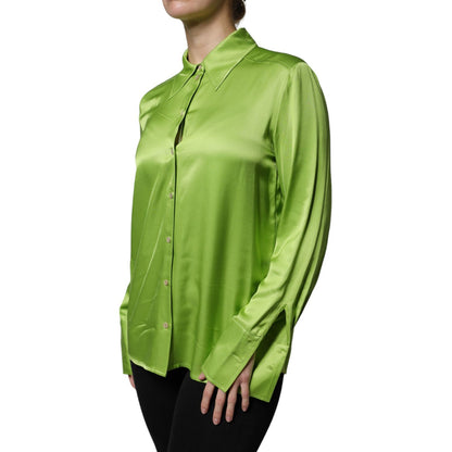 Patrizia Pepe Green Viscose Long Sleeves Collared Blouse Top
