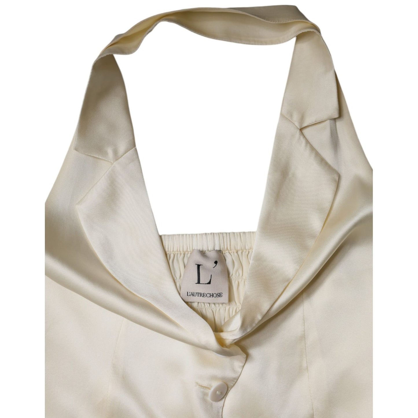 L'Autre Chose Off White Silk Sleeveless Buttoned Halter Top