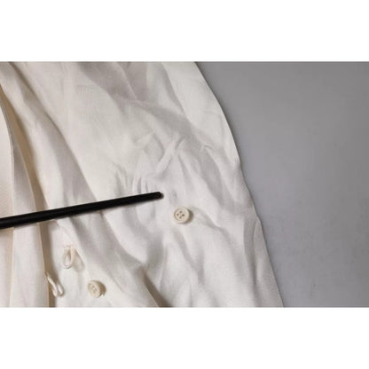 Brunello Cucinelli Beige Silk Ascot Collared Long Sleeves Top