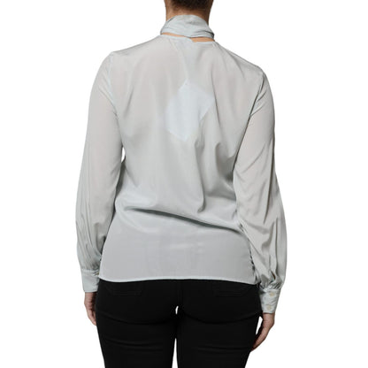 Ballantyne Light Blue Silk Ascot Collared Long Sleeves Top