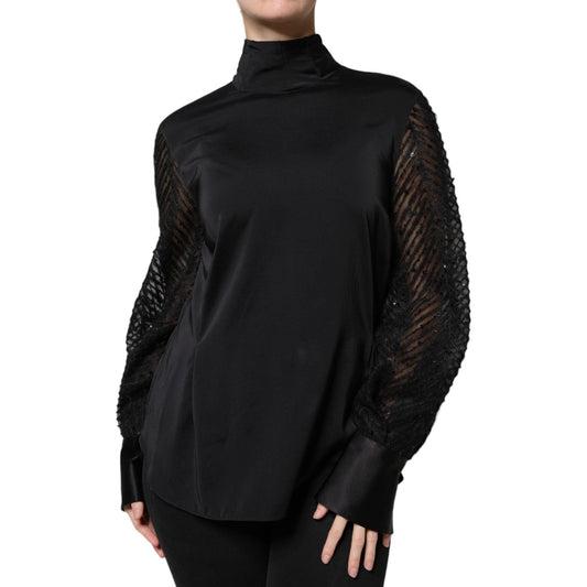 Brunello Cucinelli Black Silk Blend Long Sleeves Blouse Top Brunello Cucinelli Black