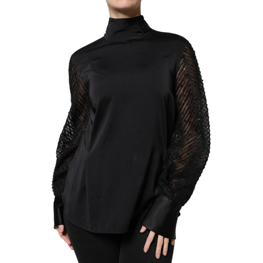 Brunello Cucinelli Black Silk Blend Long Sleeves Blouse Top