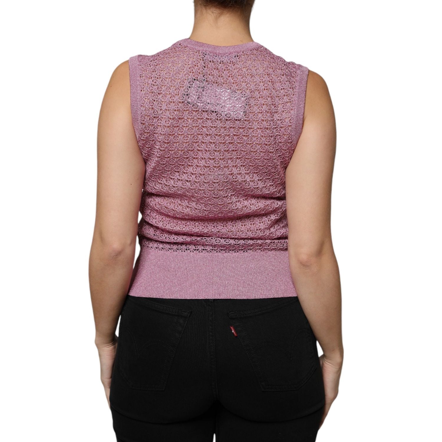 Dolce & Gabbana Pink Mesh See Through Sleeveless Tank Top
