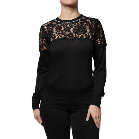 Dolce & Gabbana Black Floral Lace Silk Pullover Blouse Top Dolce & Gabbana Black