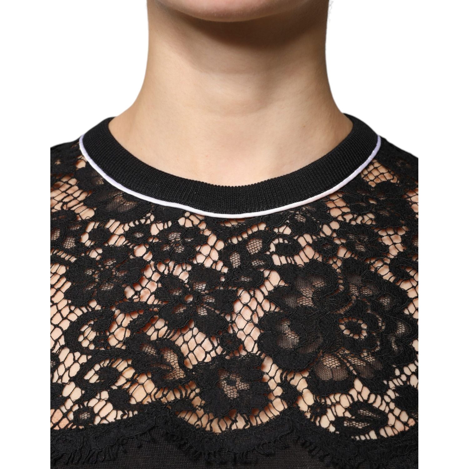 Dolce & Gabbana Black Floral Lace Silk Pullover Blouse Top