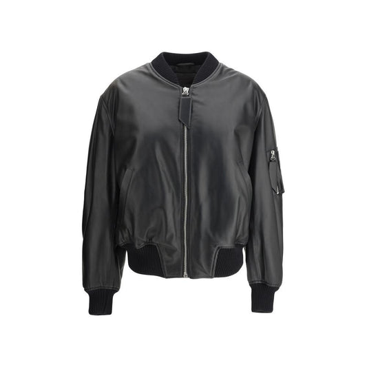 The Attico Leather Anja Bomber Jacket The Attico Dark Slate Gray