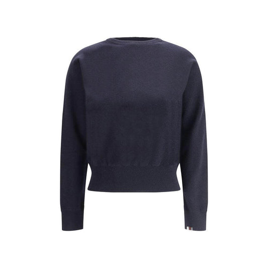 Extreme Cashmere Belle Sweater in deep navy, featuring ribbed crew neck, cuffs, and hem for a refined, elegant look and comfortable fit.