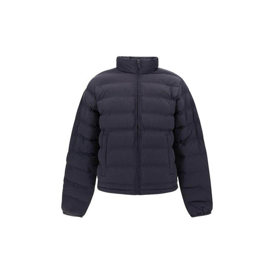 Daily Paper Down Jacket with quilted design, front zipper, side pockets, elastic cuffs, and monogram logo in monochrome.
