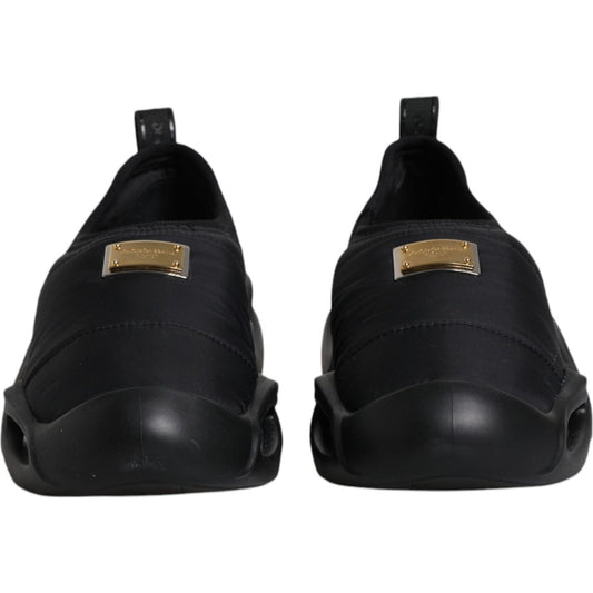 Dolce & Gabbana black low-top sneakers with rubber sole and logo details, men's slip-on shoes, 95% polyester, made in Italy