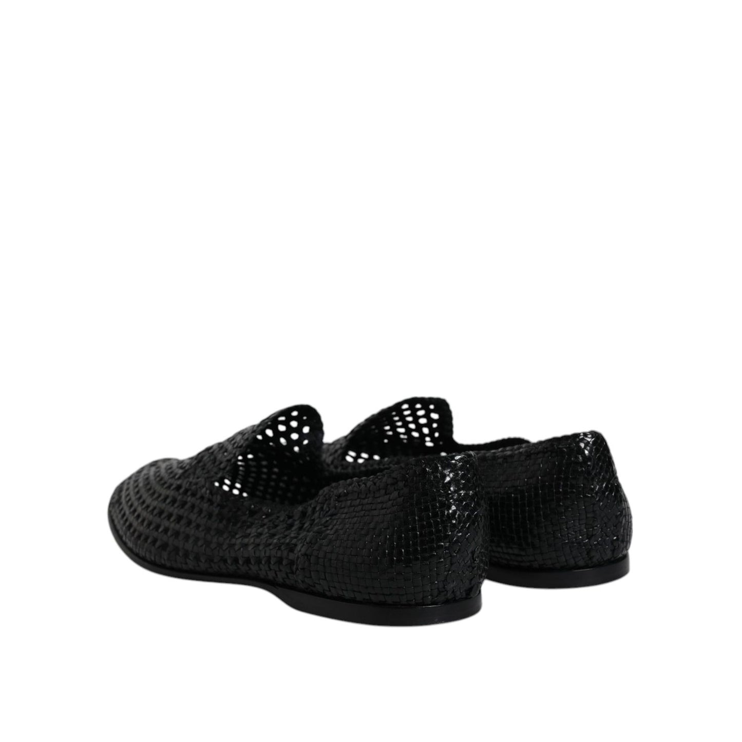 Dolce & Gabbana Black Woven Leather Slip On Loafers Shoes