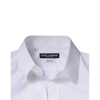 Dolce & Gabbana White Cotton Long Sleeve GOLD Dress Men Shirt
