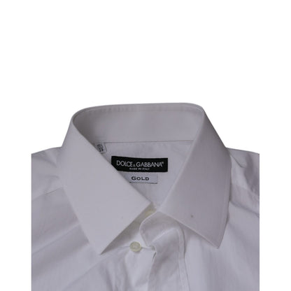 Dolce & Gabbana White Cotton Slim Fit Men GOLD Dress Shirt