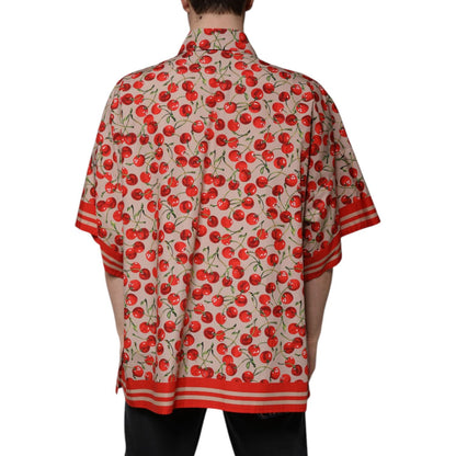 Dolce & Gabbana Beige Cherry Button Down Men Casual Shirt