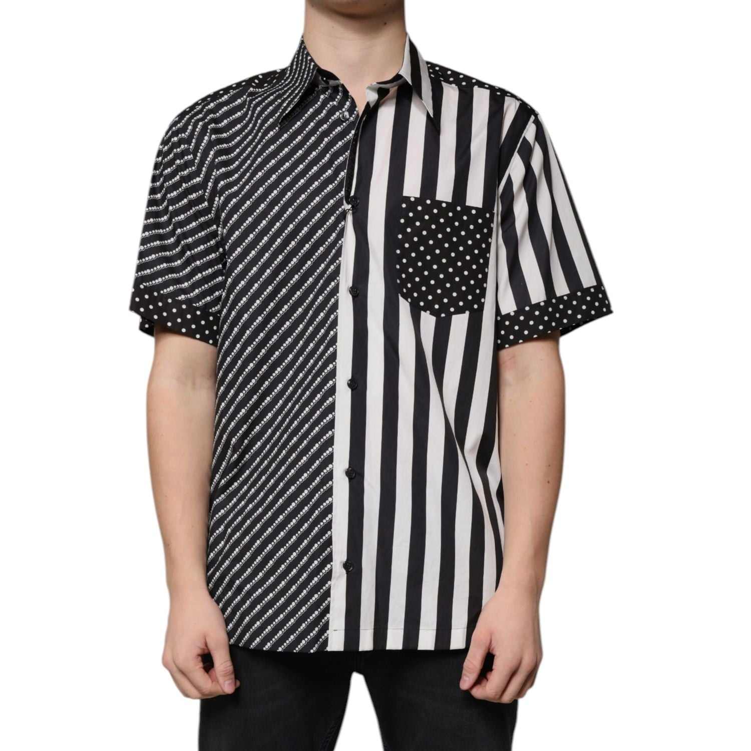 Dolce & Gabbana Black White Striped Button Down Casual Shirt