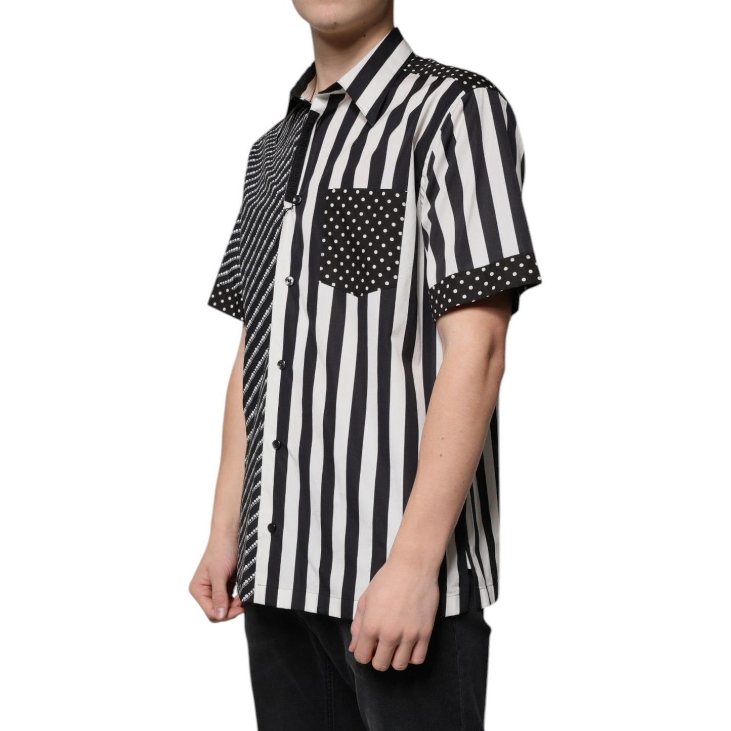 Dolce & Gabbana Black White Striped Button Down Casual Shirt
