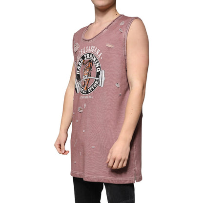 Dolce & Gabbana Brown Cotton Round Neck Sleeveless T-shirt