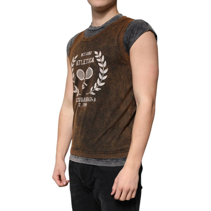 Dolce & Gabbana Brown Cotton Crew Neck Sleeveless T-shirt