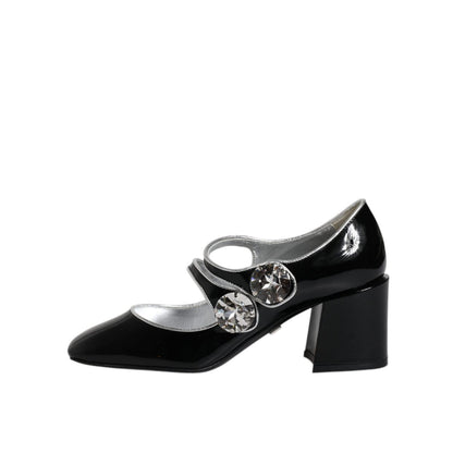 Dolce & Gabbana Black Patent Leather Crystal Mary Jane Pumps Shoes