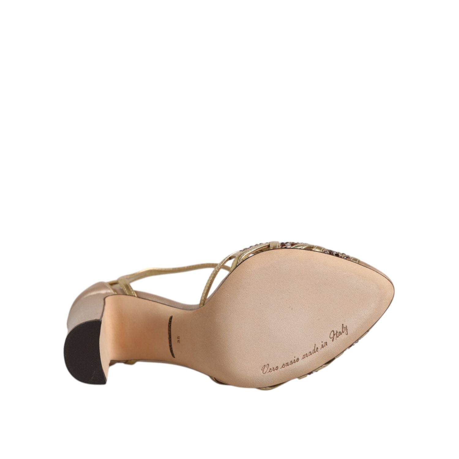 Dolce & Gabbana Beige Crystal Embellished Satin Leather Pumps Shoes