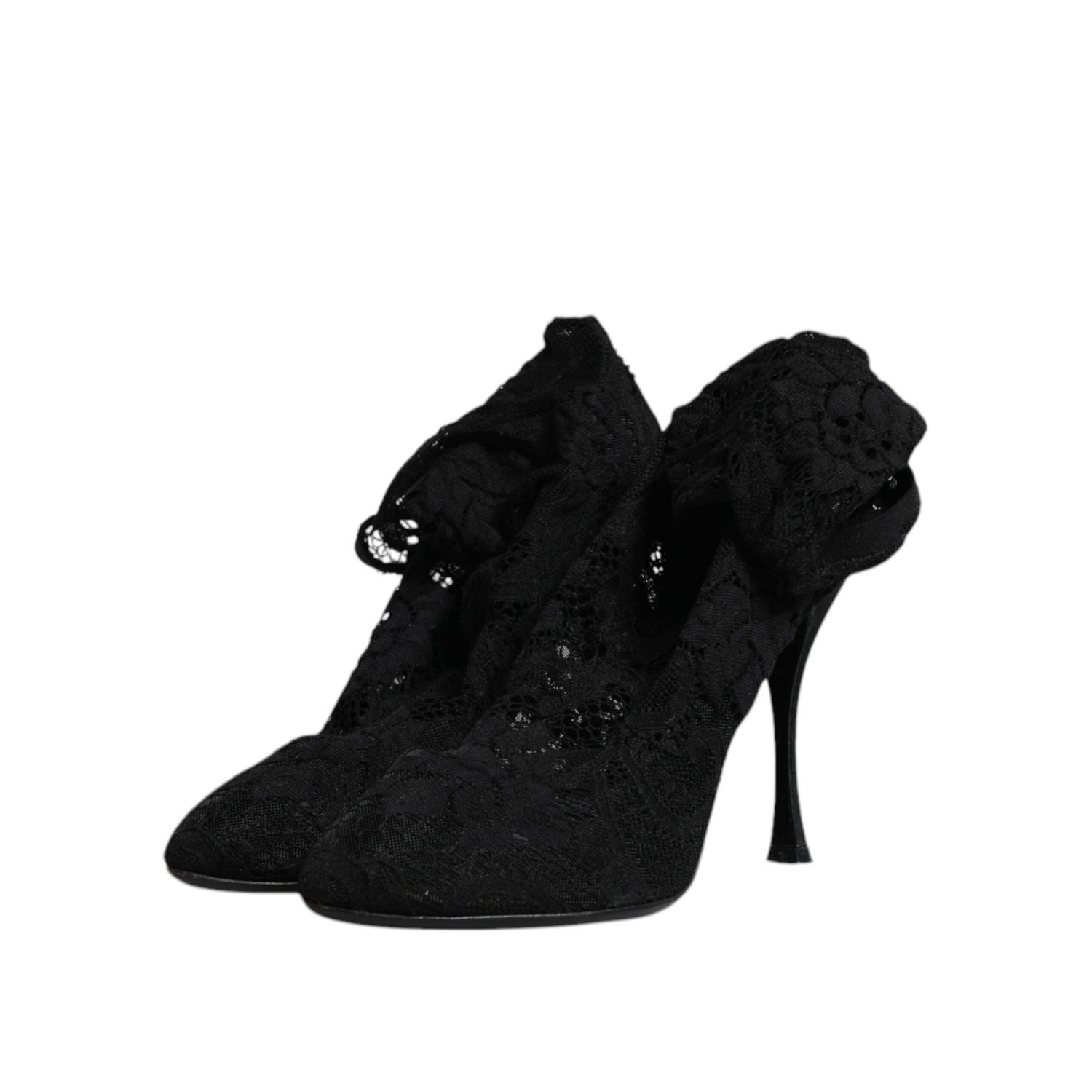 Dolce & Gabbana Black Lace Stretch Heels Mid Calf Boots Shoes